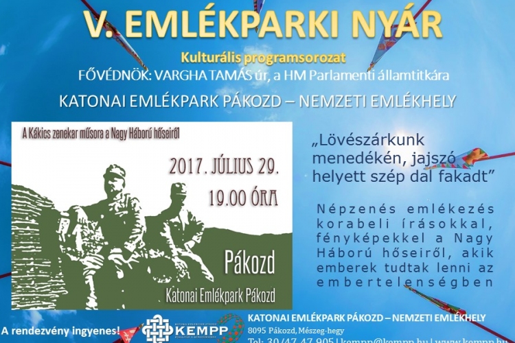 V. Emlékparki Nyár kulturális programsorozat